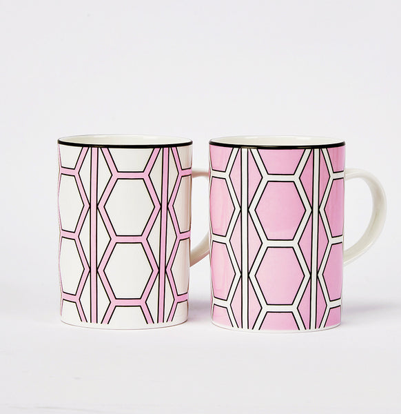 Hex Pink/White Mug Pair - SPECIAL OFFER