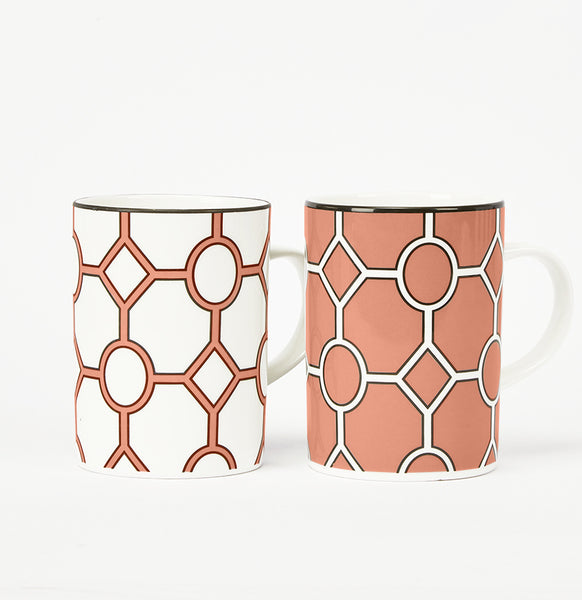Hoop Coral/White Mug Pair - SPECIAL OFFER