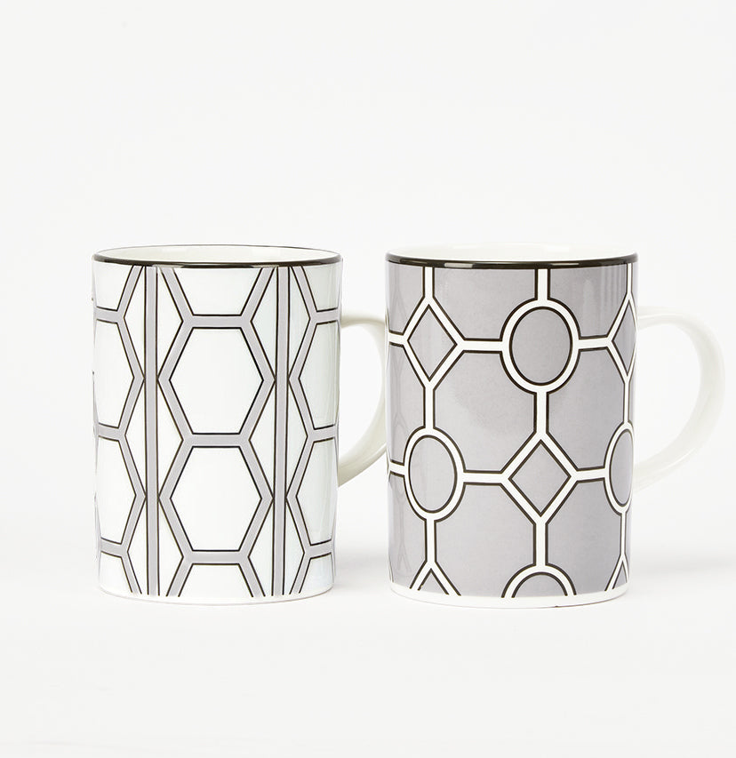 Hex & Hoop Grey/White Mug Pair - SPECIAL OFFER