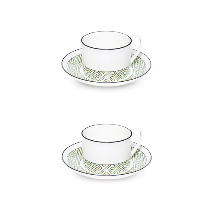 Maze Apple Green/White Teacup Saucer Set of 2 - SPECIAL OFFER