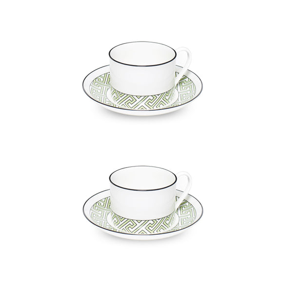 Maze Apple Green/White Teacup Saucer Set of 2 - SPECIAL OFFER