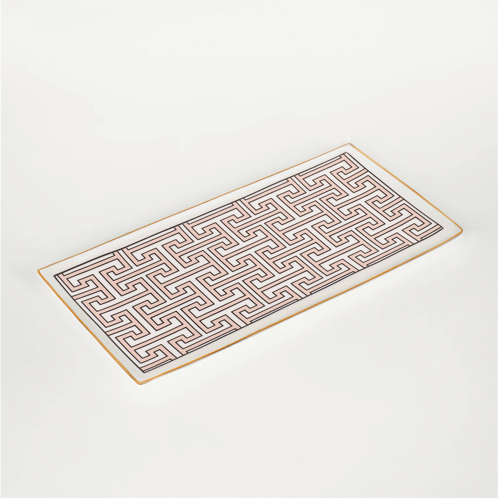 Maze Blush/White Rectangular Serving Plate (Gold)
