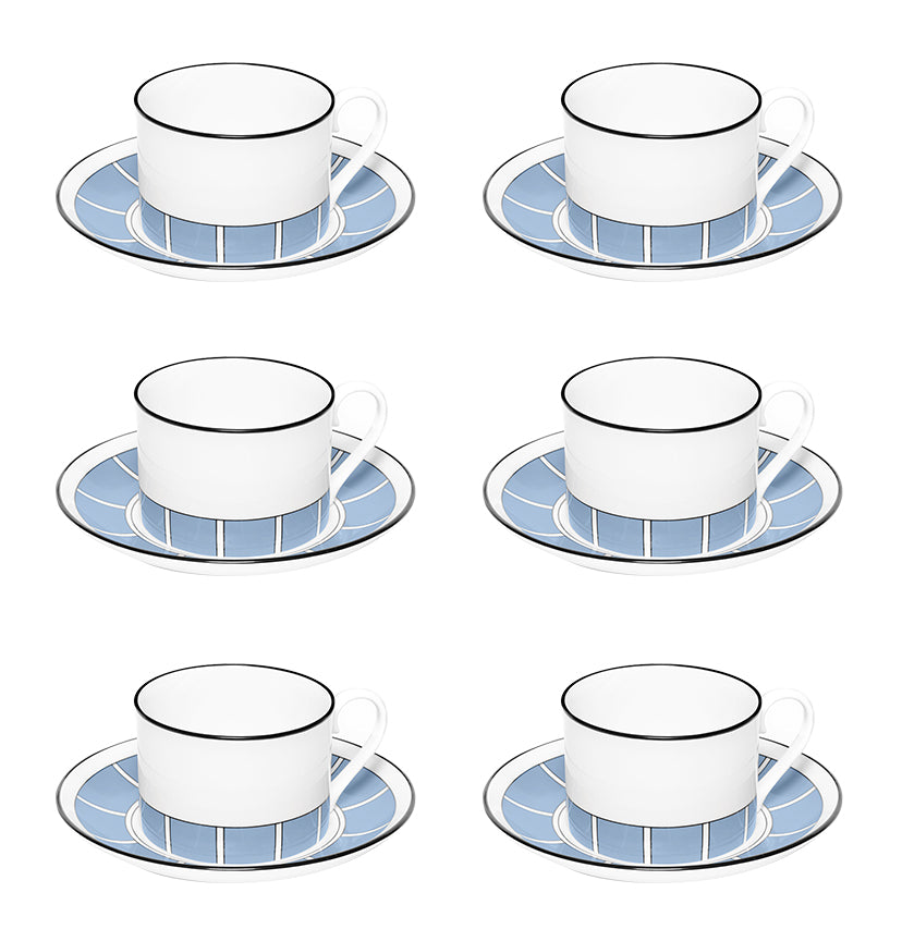 Stripe Cornflower Blue/White Teacup & Saucer Set of 6 - SPECIAL OFFER