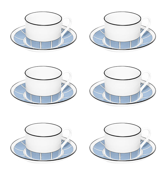 Stripe Cornflower Blue/White Teacup & Saucer Set of 6 - SPECIAL OFFER