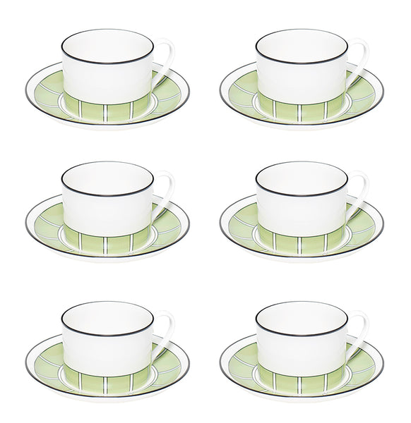 Stripe Apple Green/White Teacup & Saucer Set of 6 - SPECIAL OFFER