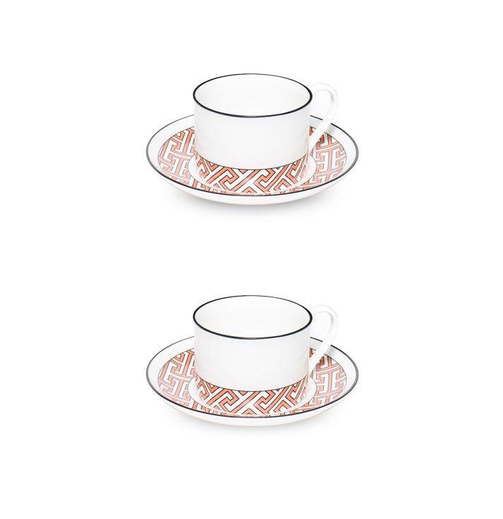 Maze Coral/White Teacup Saucer Set of 2 - SPECIAL OFFER