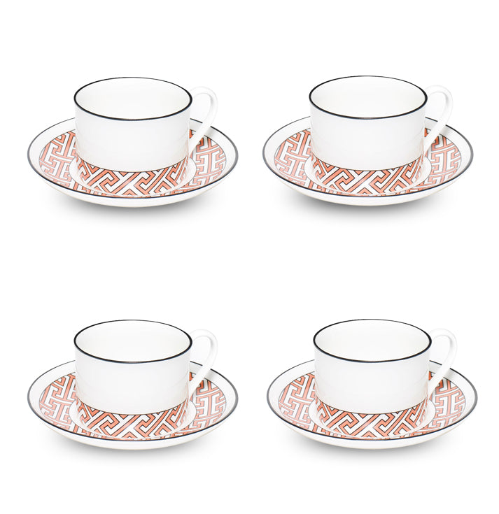 Maze Coral/White Teacup Saucer Set of 4 - SPECIAL OFFER