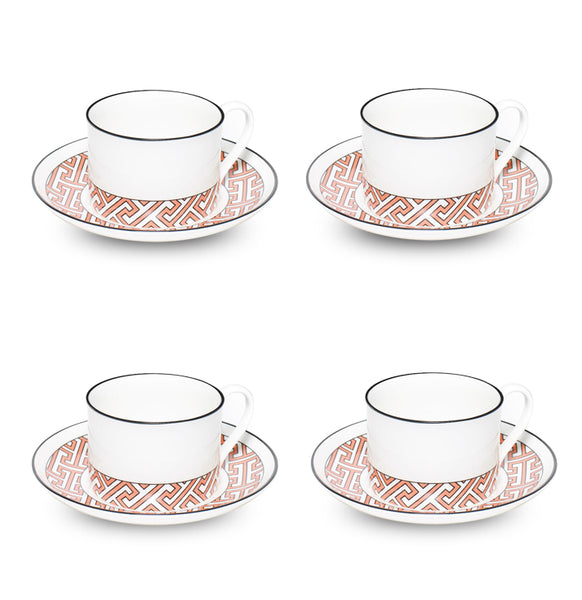 Maze Coral/White Teacup Saucer Set of 4 - SPECIAL OFFER