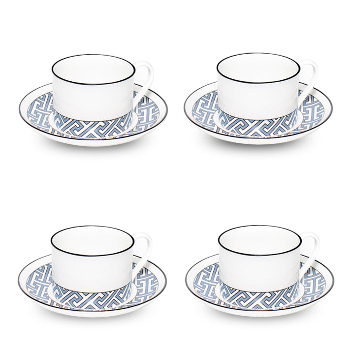 Maze Cornflower Blue/White Teacup Saucer Set of 4 - SPECIAL OFFER