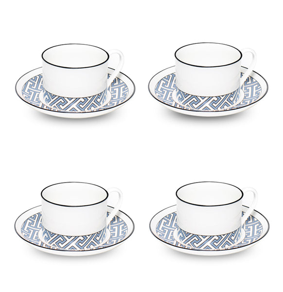Maze Cornflower Blue/White Teacup Saucer Set of 4 - SPECIAL OFFER