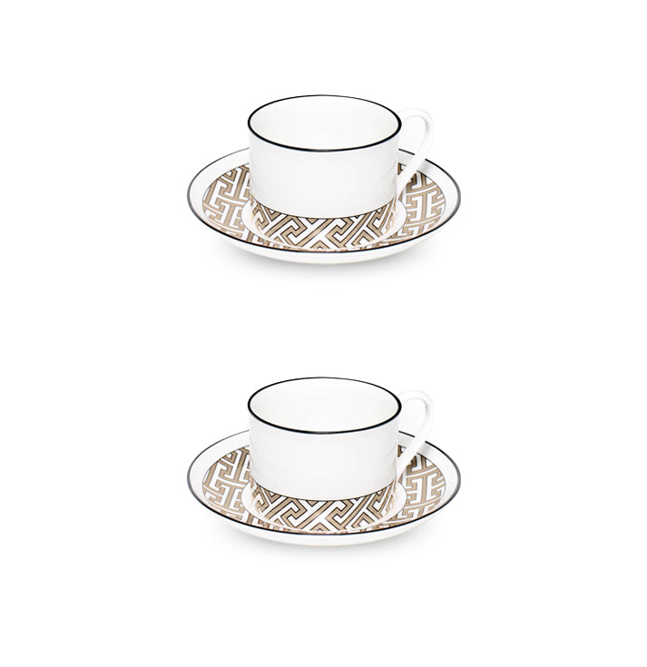 Maze Truffle/White Teacup Saucer Set of 2 - SPECIAL OFFER