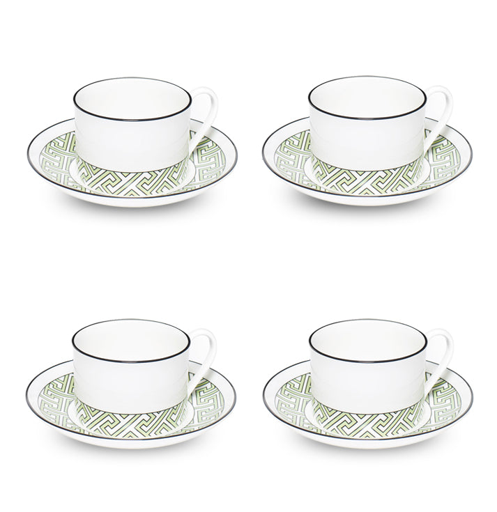 Maze Apple Green/White Teacup Saucer Set of 4 - SPECIAL OFFER
