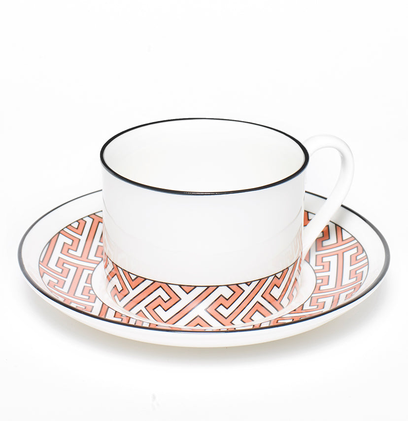 Maze Coral/White Teacup & Saucer