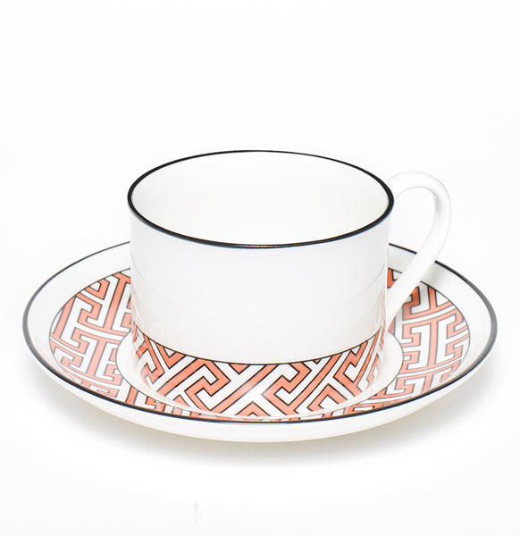 Maze Coral/White Teacup & Saucer