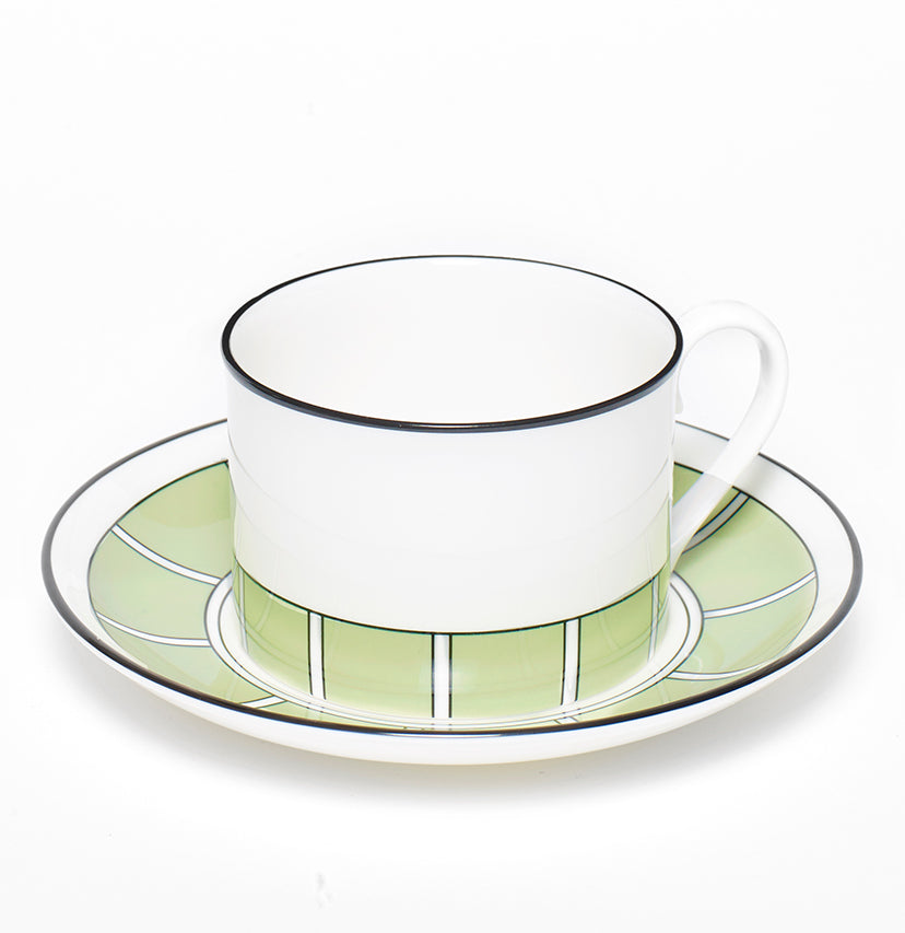 Stripe Apple Green/White Teacup & Saucer