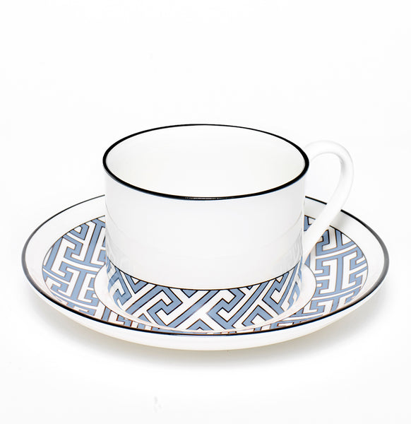 Maze Cornflower Blue/White Teacup & Saucer