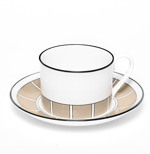 Stripe Truffle/White Teacup & Saucer