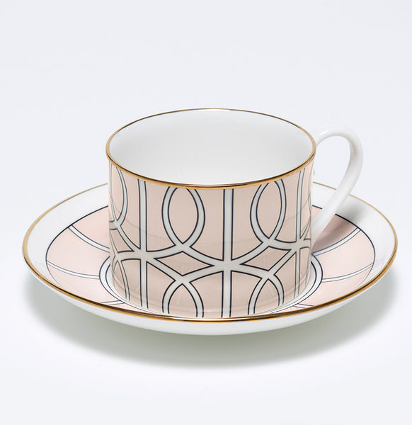 Loop Blush/White Teacup & Saucer (Gold)