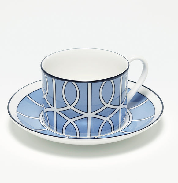 Loop Cornflower Blue/White Teacup & Saucer (Black)