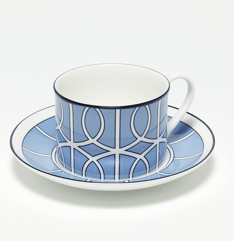 Loop Cornflower Blue/White Teacup & Saucer (Black)