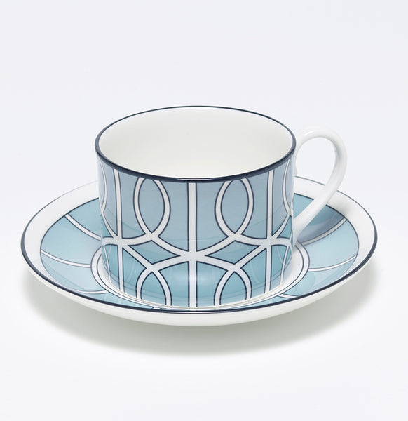 Loop Duck Egg/White Teacup & Saucer (Black)