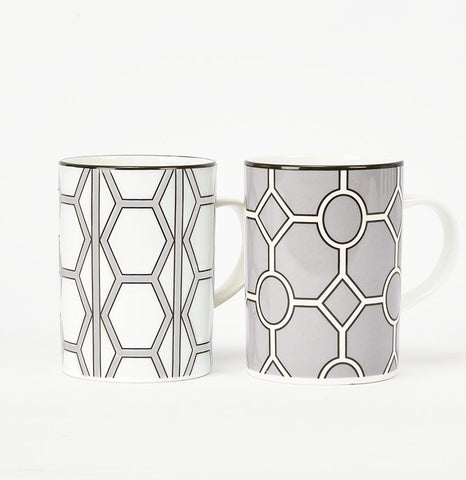 Hex & Hoop Grey/White Mug Pair - SPECIAL OFFER