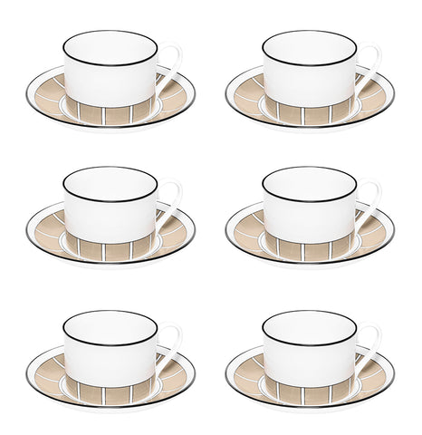 Stripe Truffle/White Teacup & Saucer Set of 6 - SPECIAL OFFER