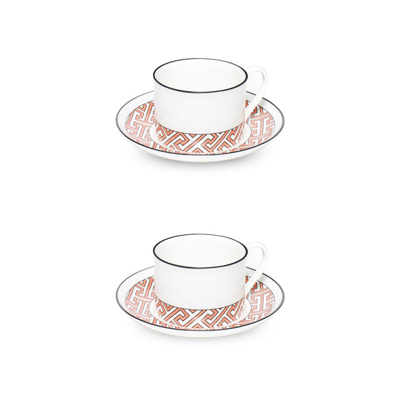Maze Coral/White Teacup Saucer Set of 2 - SPECIAL OFFER