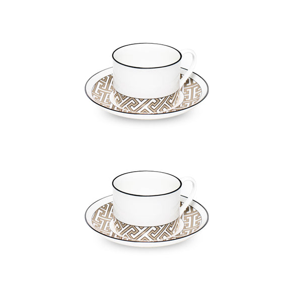 Maze Truffle/White Teacup Saucer Set of 2 - SPECIAL OFFER