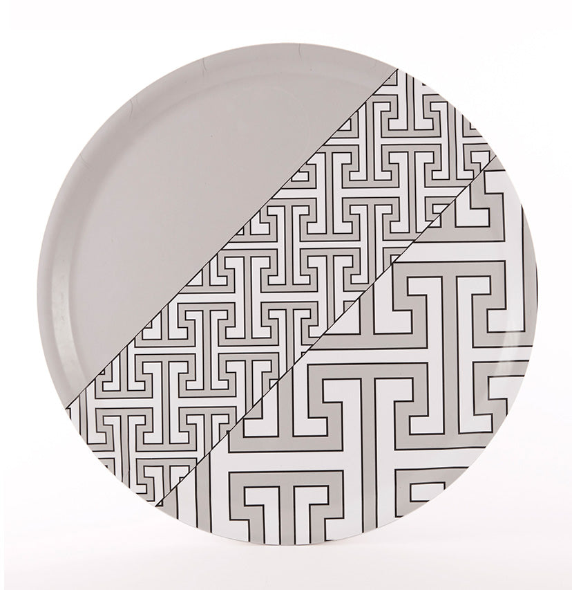 Maze Grey/White Round Tray