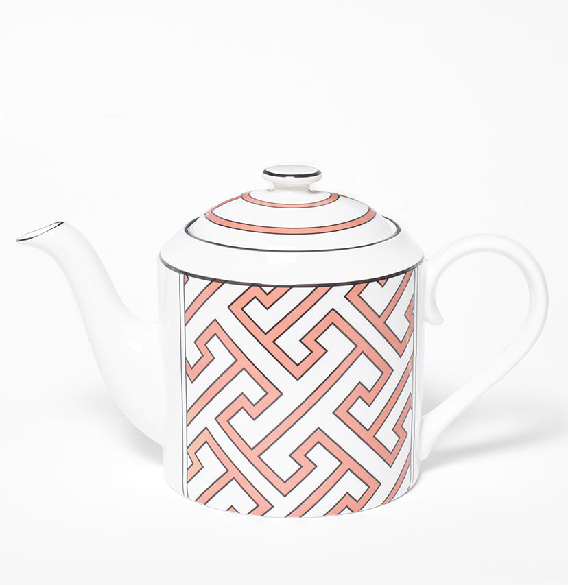 Maze Coral/White Teapot