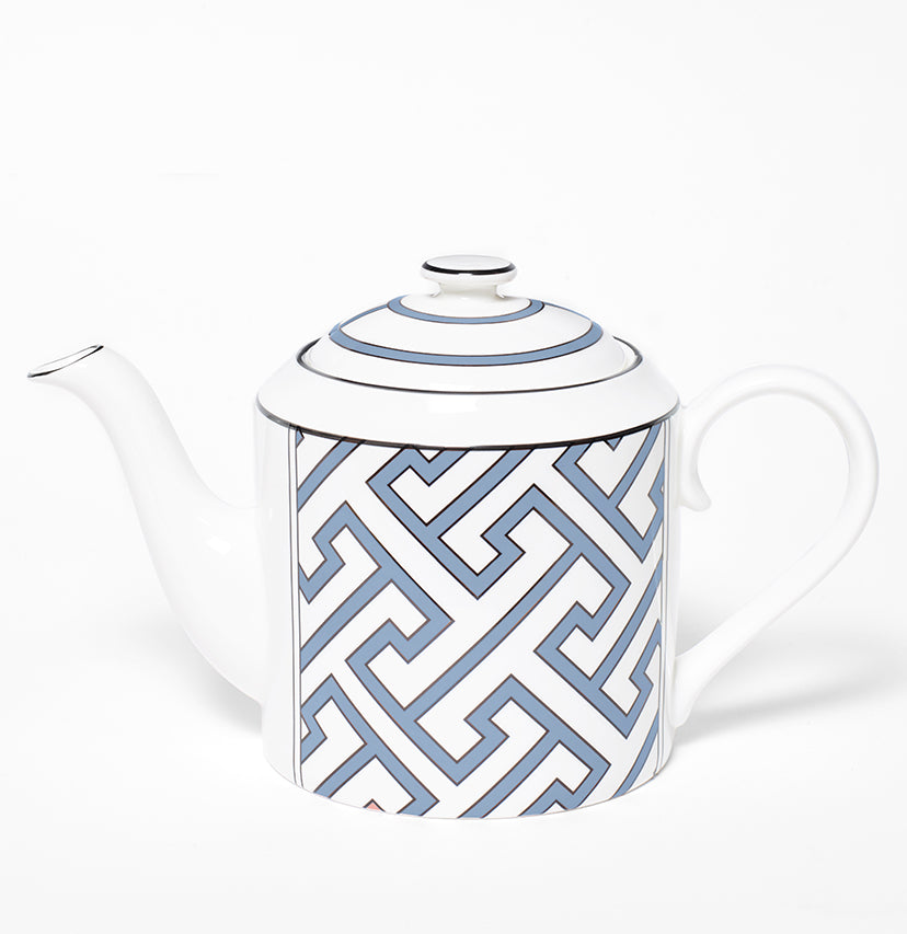 Maze Cornflower Blue/White Teapot