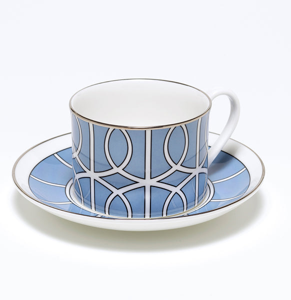 Loop Cornflower Blue/White Teacup & Saucer (Silver)